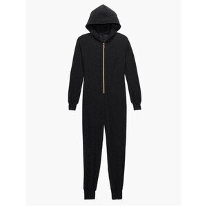 SAVAGE X FENTY Sleep & Shine Hooded Onesie Shimmery Black Caviar Size L